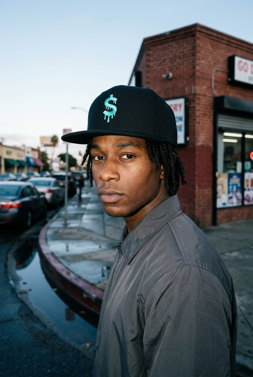 Black and Teal Drip snapback street editorial
