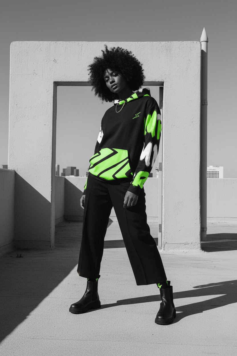 Black Female — Neon Green Graffiti Hoodie