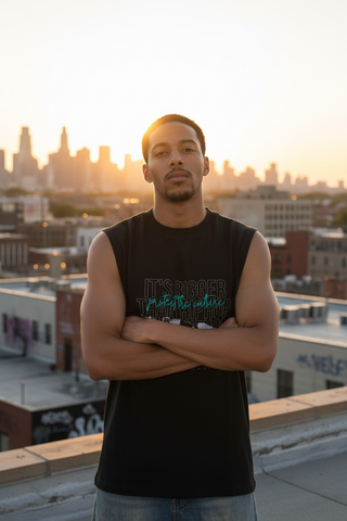 Black male Culture Tank rooftop