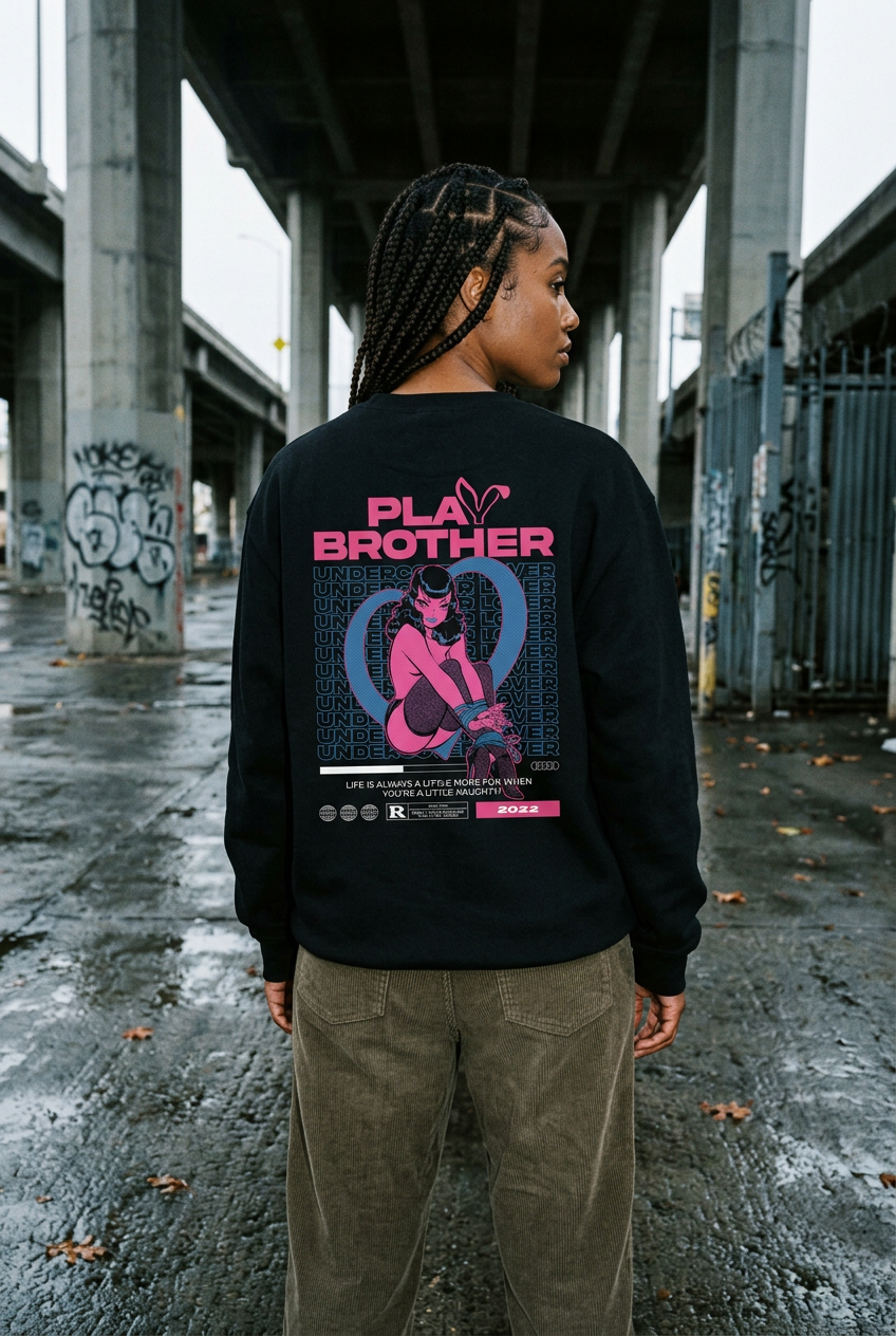 Black Play crewneck women's back editorial