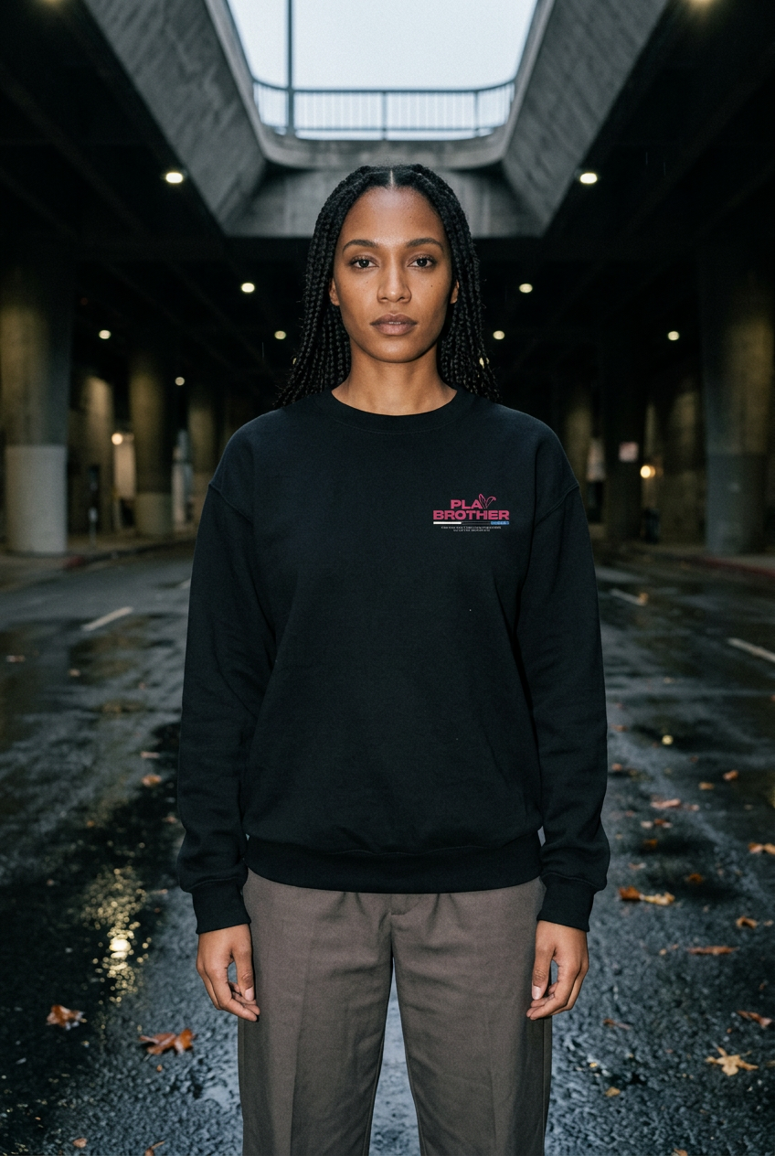 Black Play crewneck women's front editorial