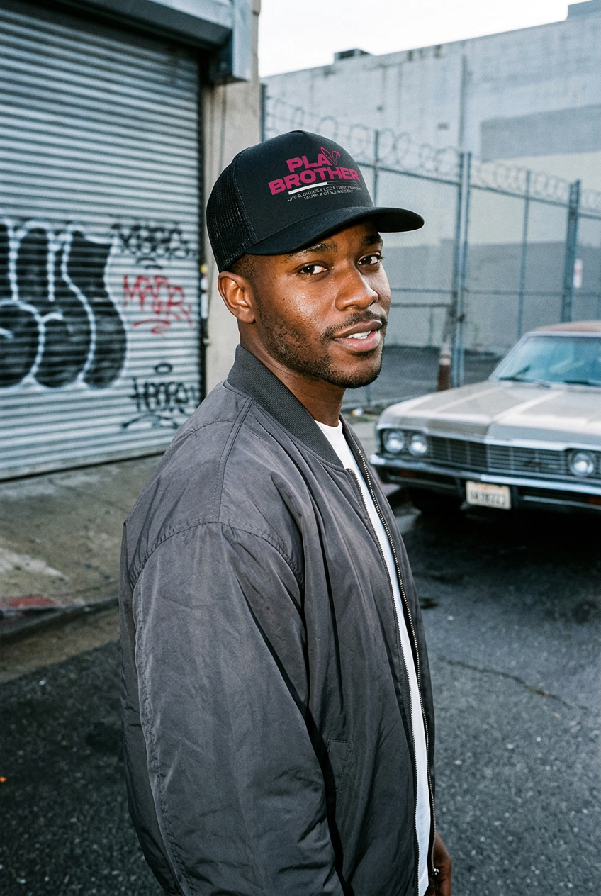 Charcoal Play hat, Black male model editorial