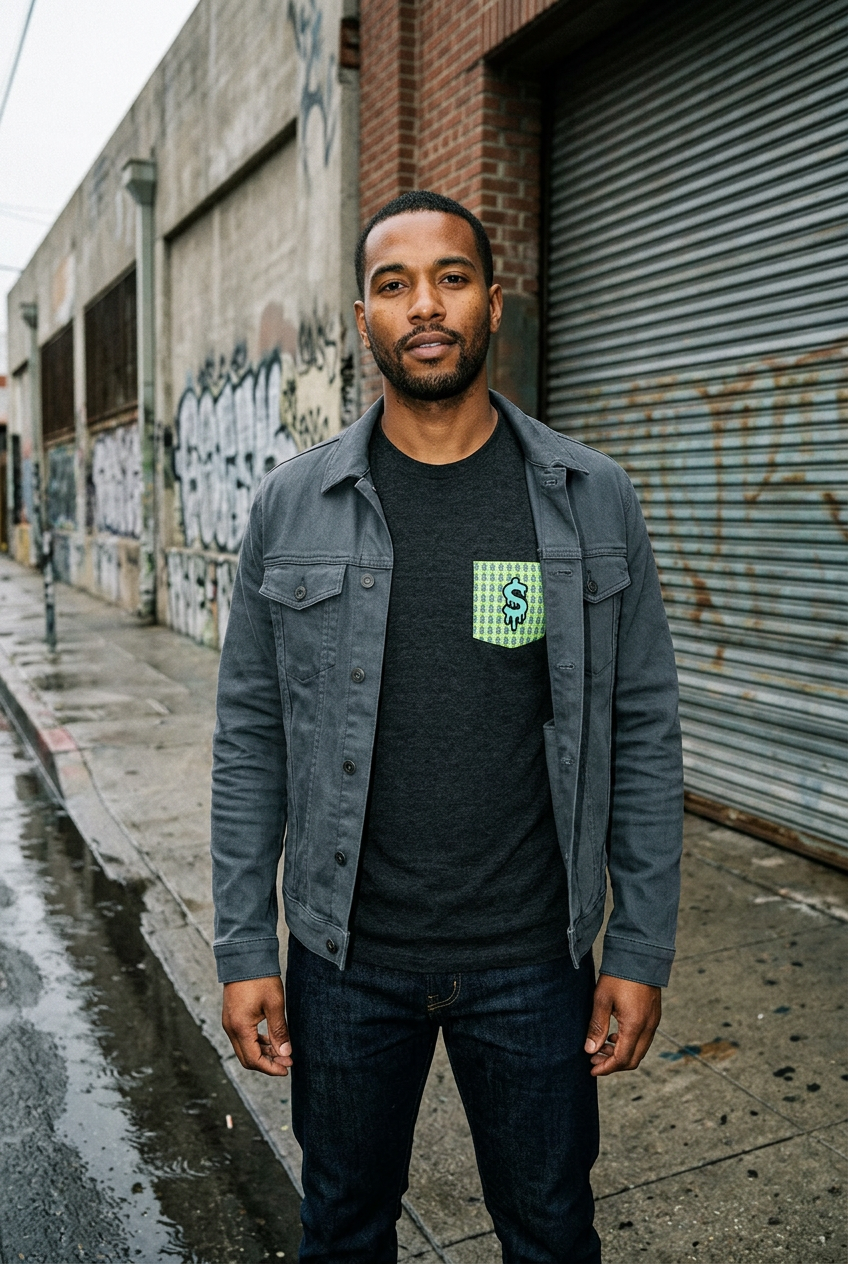 $Drip Black Pocket Tee editorial