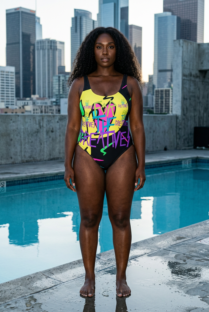 FTC swimsuit Black female model front editorial