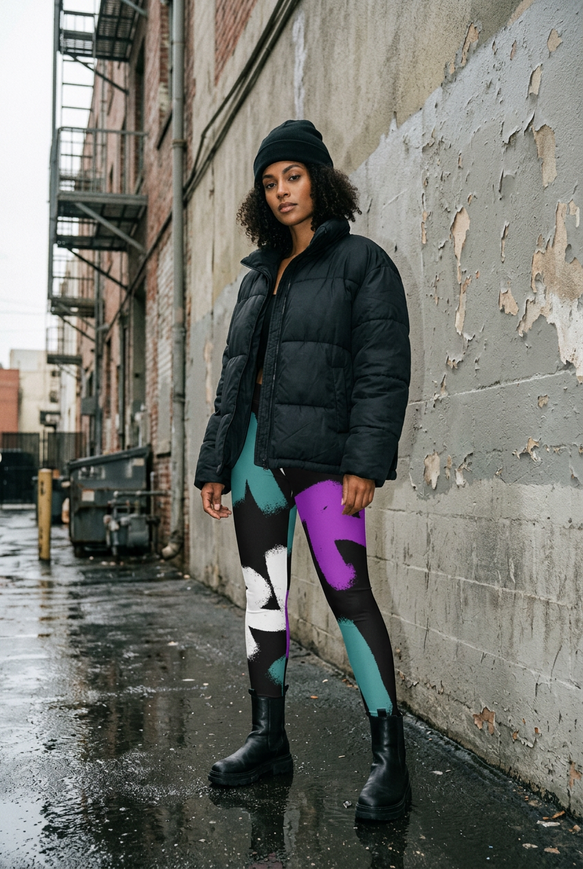 Graffiti Purple/Teal Leggings editorial