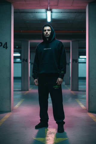Hoodie and sweatpants full look, male model