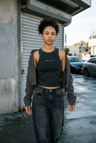 HUMAN OS Snow Washed Tank, women's street editorial