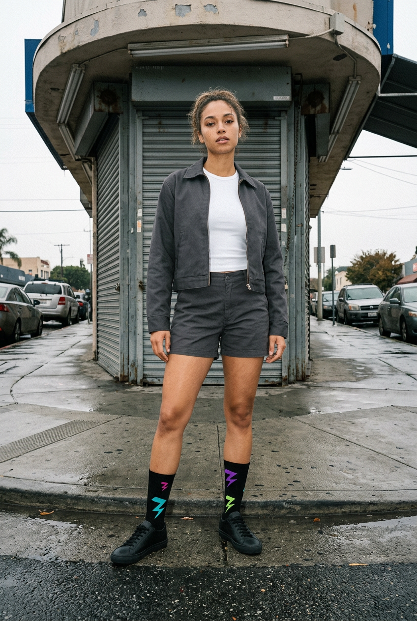 Neon socks women's full-body street editorial