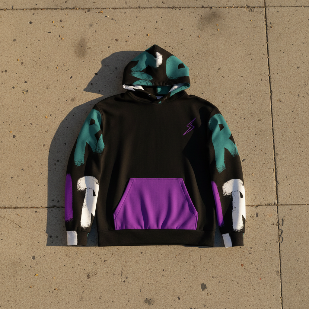 Purp Teal Hoodie Flat Lay