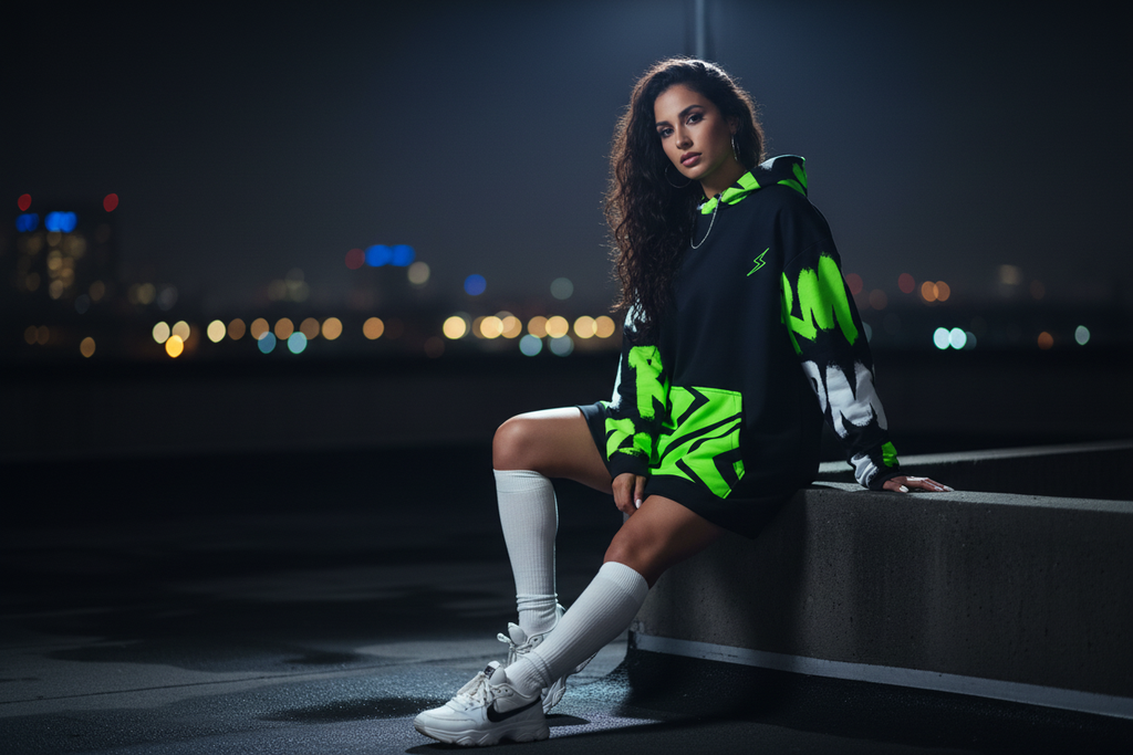 RM Graffiti Neon Green Hoodie Knee Socks