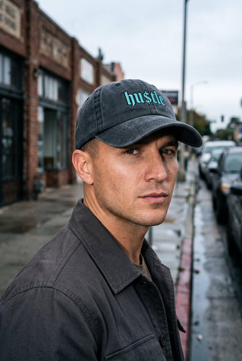 Vintage Black Hustle dad hat street editorial