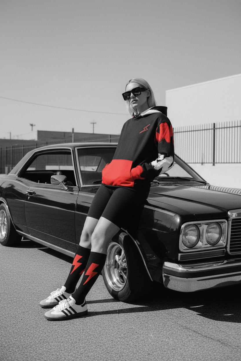 White Female — Graffiti Red Hoodie